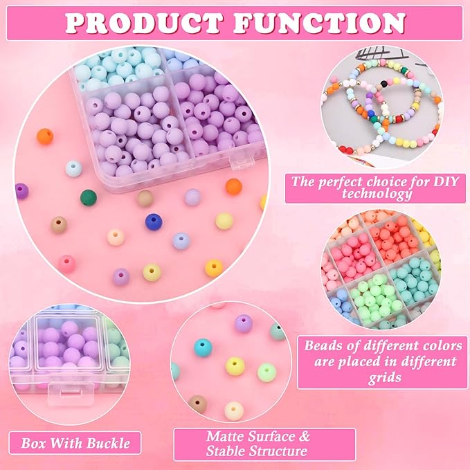 1440Pcs 6mm Candy Color Matte Acrylic Round Beads, 24 Colors Assorted Plastic Bubble Gum Beads with Hole Loose Beads Bulk for Bracelets Necklace Jewelry Making DIY Crafts