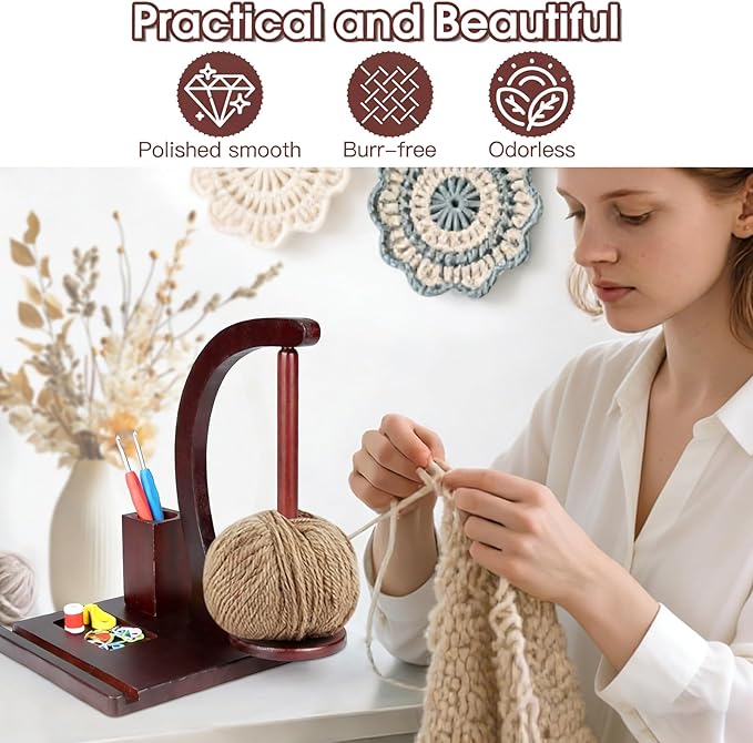 Magnetic Yarn Holder for Knitting and Crocheting,Wooden Crochet Yarn Holder,Crochet Yarn Holder with Crochet Hooks Knitting Tools for Knitting Lovers