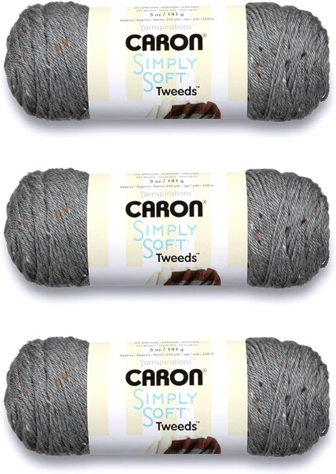Caron Simply Soft Gray Heather Tweeds Yarn - 3 Pack of 141g/5oz - Acrylic - 4 Medium (Worsted) - 240 Yards - Knitting/Crochet