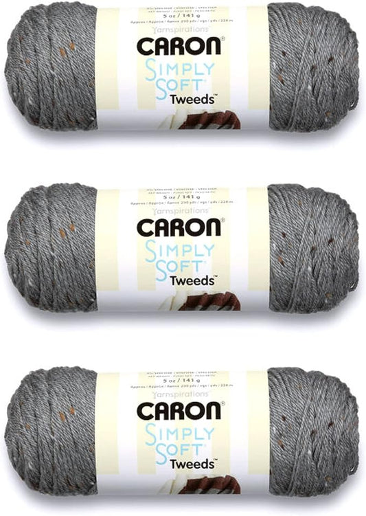 Caron Simply Soft Gray Heather Tweeds Yarn - 3 Pack of 141g/5oz - Acrylic - 4 Medium (Worsted) - 240 Yards - Knitting/Crochet