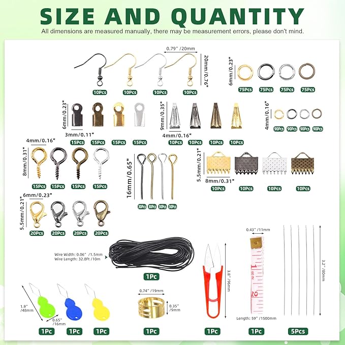 Keadic 1489Pcs Jewelry Making Tools with Findings Set Includes Jewelry Pliers, Cord End, Jump Rings, Lobster Clasps, Beading Wires, Earring Hooks, Screw Eye Pins for Earring Bracket Necklace Making