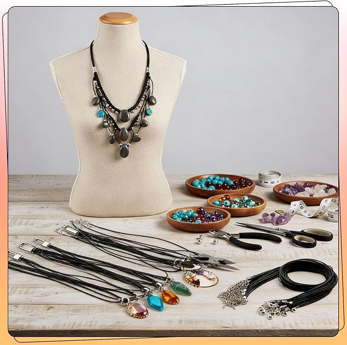 Tudomro 100 Pieces Waxed Leather Necklace Cord Bulk with Clasp Necklace Bracelet Chains String Rope Cord for Jewelry Making Pendants Charms(Black,24 Inch)