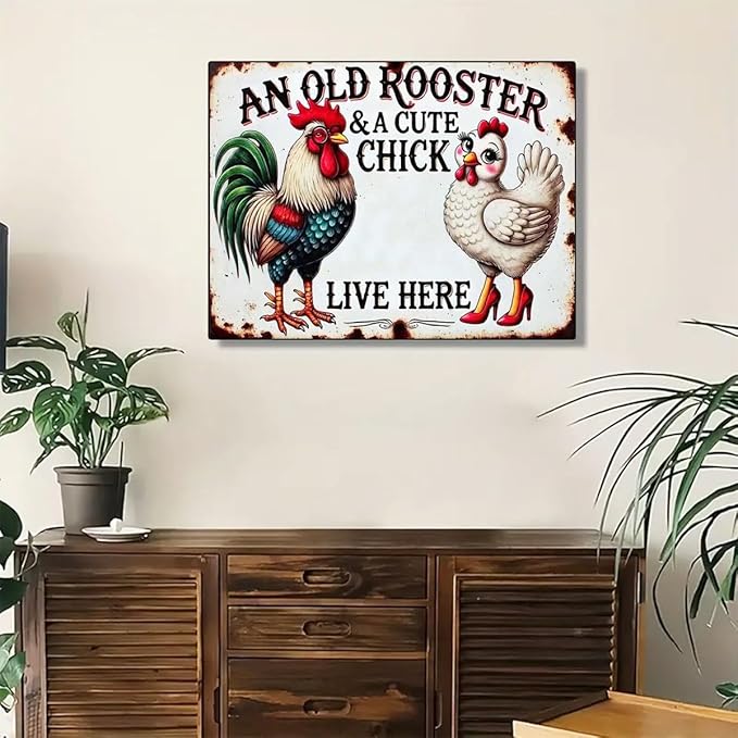 5D Diamond Art Painting Kits for Adults, An Old Rooster & A Cute Chick Live Here Chicken Art Kits For Beginner,DIY Vintage Full Round Gem Crystal Art Paint by Diamond Home Wall Decor12X16inch