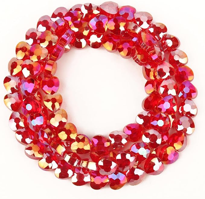 70pcs 8mm Valentine's Day AB Red Faceted Heart Beads for Jewelry Making Crystal Glass Beads for Bracelets Necklace Crafts, Friendship Bracelet Kit, Love Gifts
