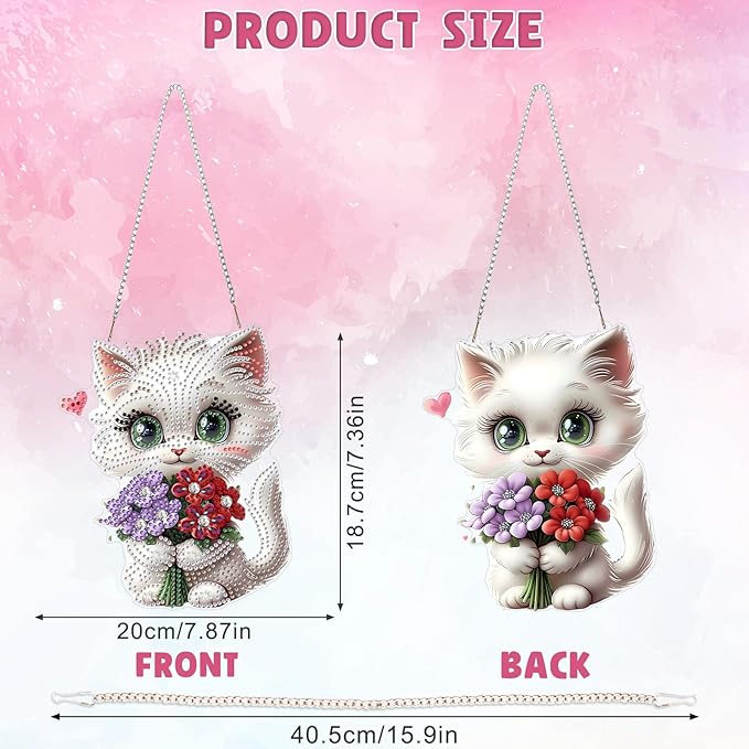 DOMROM Cat Diamond Art Hanging Kits for Kids Beginners, Special Shaped Crystal Diamond Painting Cat Pendant, DIY Diamond Art Suncatchers Animal for Home Garden Wall Decor Gift