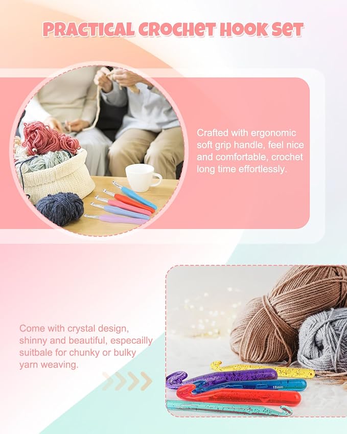 Aeelike Large Crochet Hooks Set Including Ergonomic Crochet Hooks (6.0mm-12.0mm) & Huge Crocheting Needles with Crystal Design (12.0mm-25.0mm) for Blanket Chunky Yarn