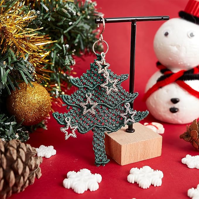 FREEBLOSS 9 Set Macrame Christmas Tree with Pentagram Boho Decor Hanging Ornament Nylon Christmas Tree Ornaments Macrame Kit for Beginners