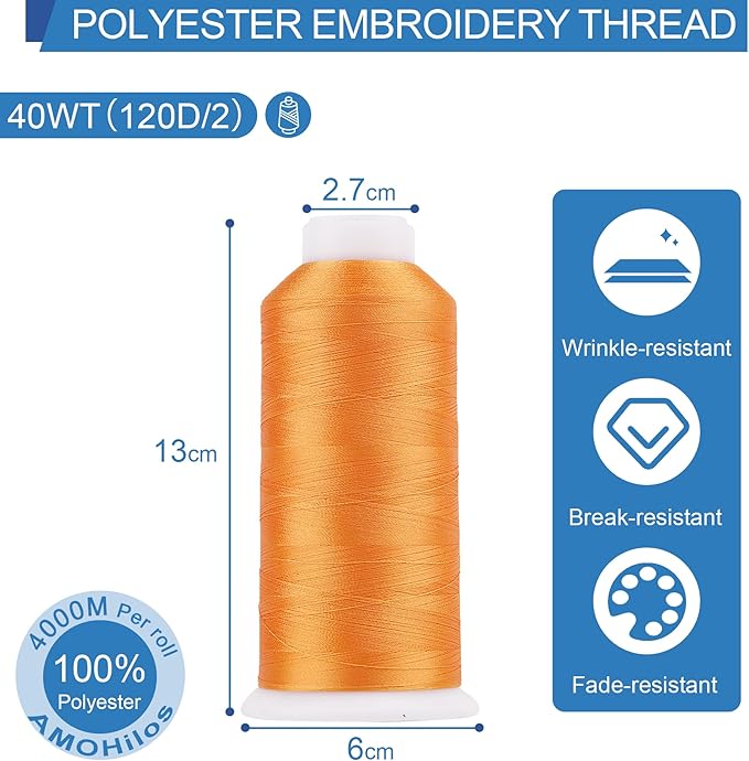High Tenacity Polyester Embroidery Machine Thread 40WT(120D/2) 4000M Per Spool for Commercial and Domestic Embroidery Machine (Marmalade-1755)