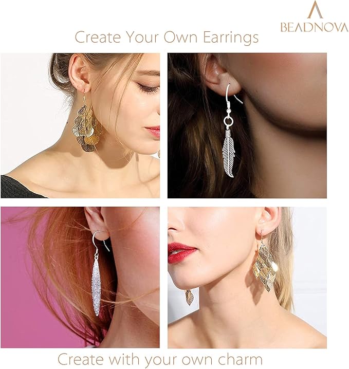 beadnova earring hooks 4pcs 14k gold filled earring kits with rubber backs ear wire hook for jewelry making diy ear post supplies (4pcs earwires and 4 pcs backs)