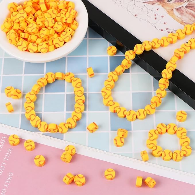 EVERMARKET 100pcs Baseball Beads Polymer Clay Baseball Softball Beads Charms Sports Ball Spacer DIY Bead for Necklace Bracelet Jewelry Handmade Jewelry Making Accessories Supplies