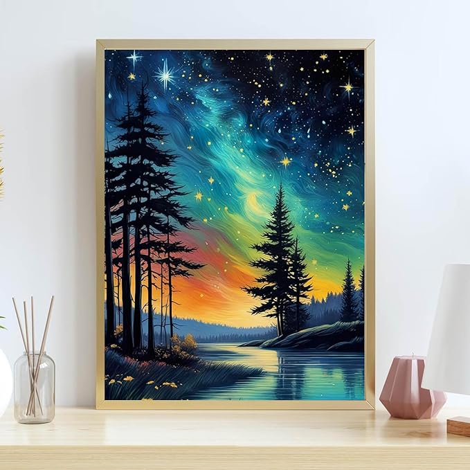 FOXKISS Tree Star Diamond Art Painting Kits for Adults，Full Drill Diamond Dots Paintings for Beginners, Round 5D Paint with Diamonds Pictures Gem Art Painting Kits DIY Crafts Kits 12x16inch