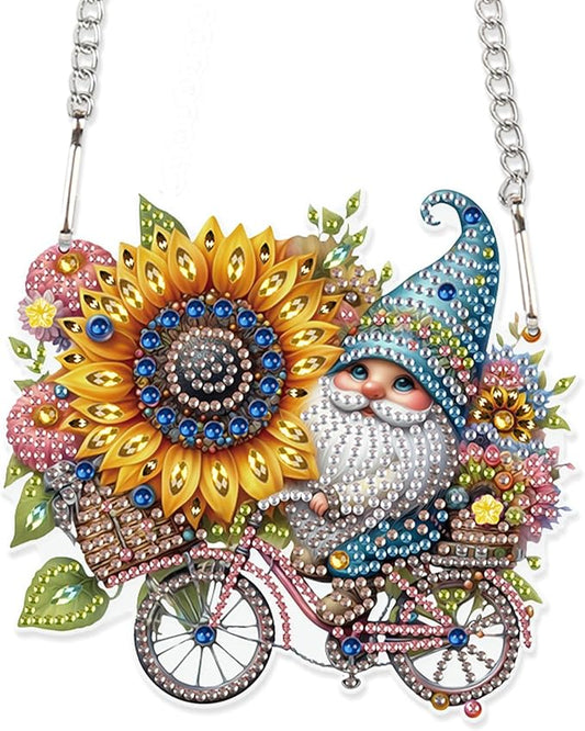 AiYuanzsh 5D Diamond Painting Hanging Ornament, Gnome with Sunflower Design DIY Acrylic Pendant Kit, Handmade Diamond Art Suncatcher Decoration for Home Wall Window Gift