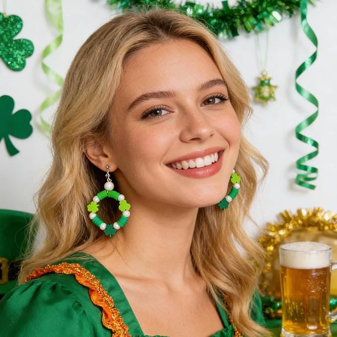 2050+Pcs St. Patricks Day Jewelry Making Kit – Irish Shamrock & Four Leaf Clover Charms Green Polymer Clay Heishi Acrylic Round Beads for DIY Bracelets Necklaces Earrings Craft - Party Favors & Gifts