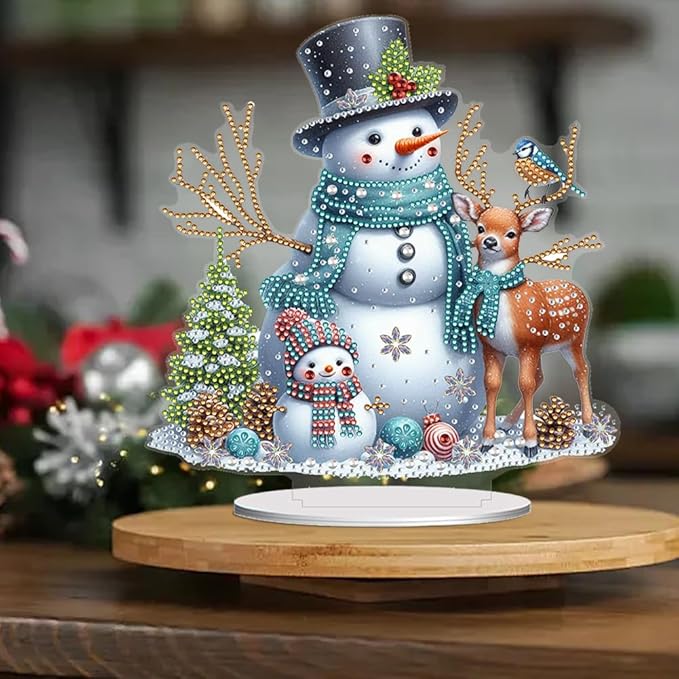 LAKEQUILL Christmas Snowman DIY 5D Tabletop Diamond Art Painting Kit -Desktop Ornament Special Shaped Rhinestone Desk Placement Ornament, Desktop Decor for Home Office, Festive New Year Gift