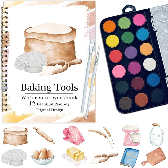 Watercolor Workbook, Water Coloring Book, 12 Different Patterns of Original DIY Designs, 18 Colors Watercolor Paint Set, Beginner-Friendly Watercolor Workbooks (Baking Tool), Perfect Gifts for Adults
