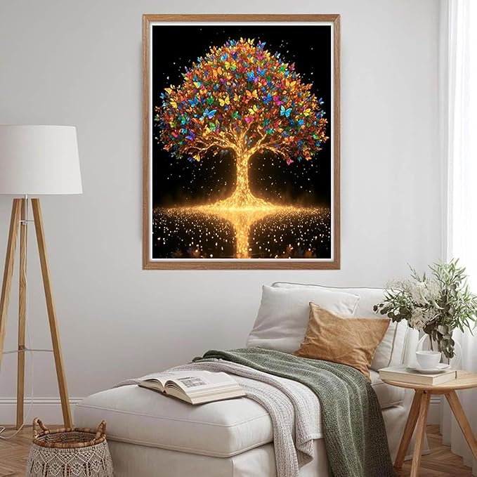 ARPADAMO Diamond Art Kits for Adults,5D Tree of Life Diamond Painting DIY Butterfly Diamond Art Diamond Painting Kits for Adult,Round Full Drill Diamonds, Diamond Art Kits for Home Decor-12x16inch