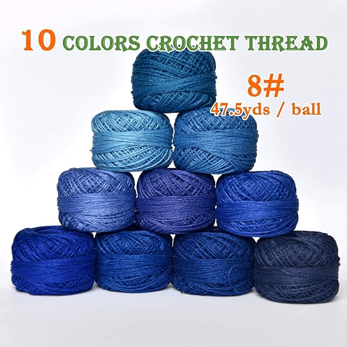 colored bird Crochet Thread 10 Balls Size 8 for Crochet Hardanger Cross Stitch Needlepoint Hand Embroidery (Lt Blue Series)