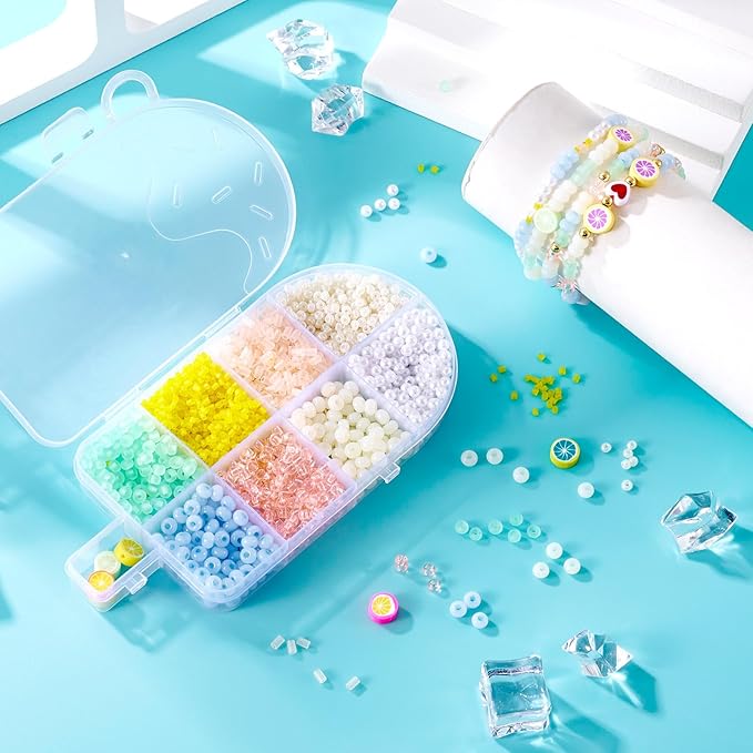FASHEWELRY Ice Cream Beads Bracelet Making Kit, 9 Styles Cute Pony Beads Glass Seed Beads Acrylic Beads Lemon Clay Beads for Friendship Bracelet Summer Jewelry Making DIY Accessories
