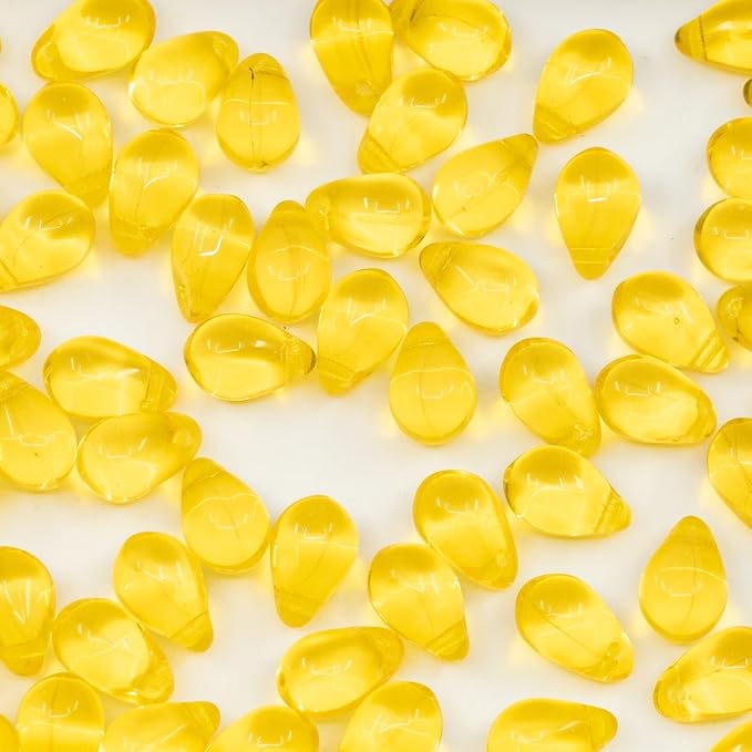 Czech 50-Piece Glass Beads, 6x9mm, Teardrop Warm Sunny Yellow