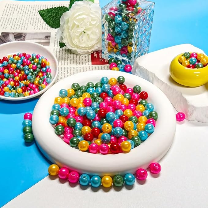 Pearl Beads for Jewelry Making Holes ABS Craft Beads with Holes for Jewelry Making, Bracelet, Necklace Crafting Bulk Bead Kit (8mm,5-Color blend/750 pcs)