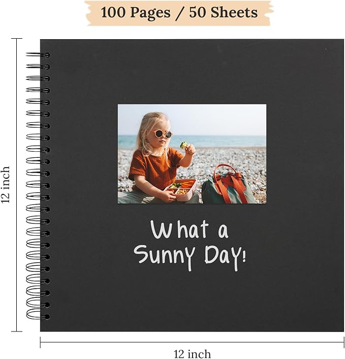 Scrapbook 12x12 Inch DIY Scrapbook Album Hardcover Kraft Paper Scrap Book Photo Albums 100 Pages Perfect for 4x6 / 5x7 / 6x8 Photos Memory Book for Family, Wedding