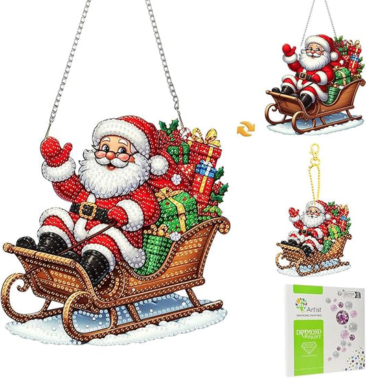 Masendp Christmas Diamond Painting Pendant, Santa Claus DIY 5D Special Shape Crystal Diamond Art Part Mosaic Making Process, Christmas Decoration Window Decoration Handmade Gifts