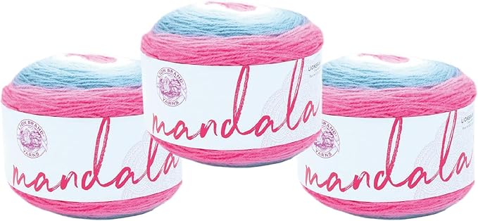 Lion Brand Yarn, Mandala DK Lightweight Yarn for Knitting, Crochet, and Crafts, Unicorn, 3 Pack, Self-Striping Acrylic Fiber for Baby Blankets, Multicolor Shawls and Variegated Cardigans