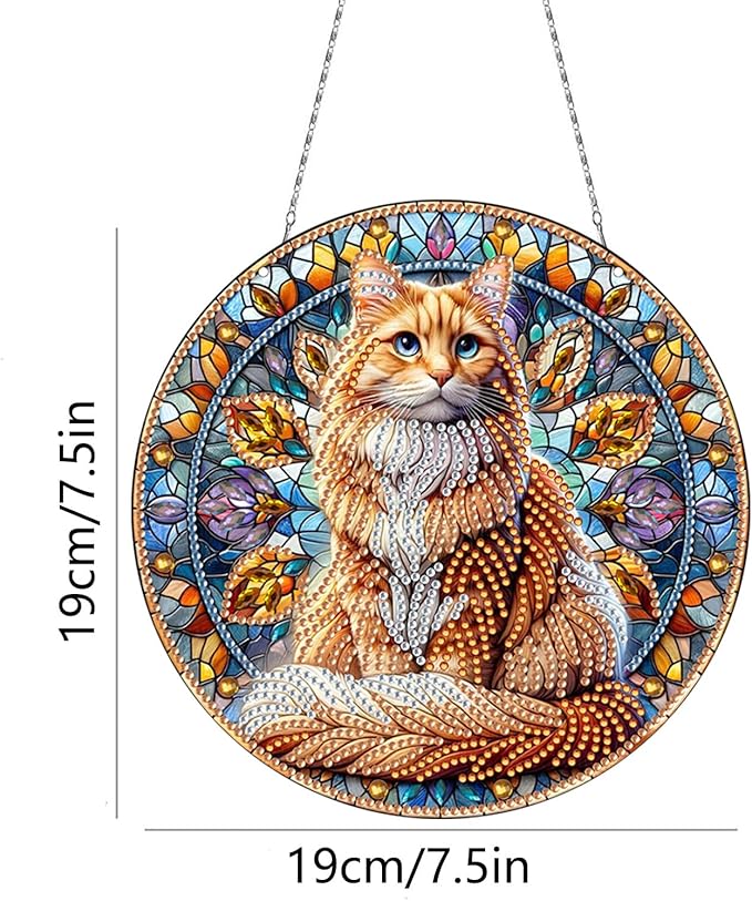 Generic DIY Hanging Diamond Pendant Special Shaped Crystal Diamond Art Painting Ornament Single Sided for Window Home Garden Wall Door Decor-Orange Cat