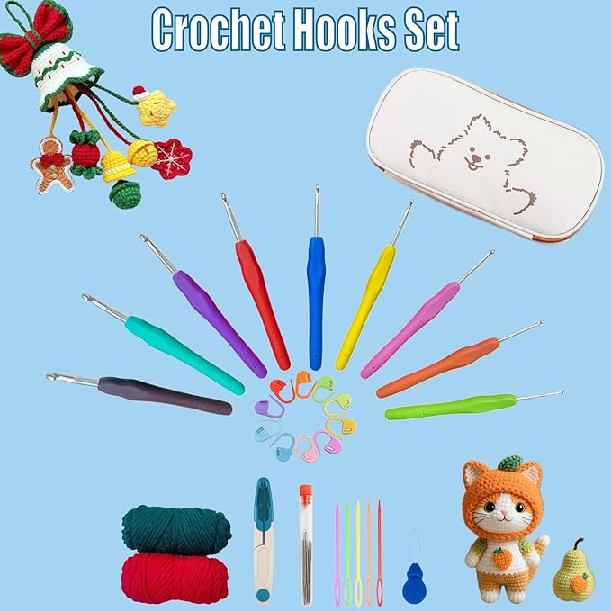 Crochet Hooks,Crochet Hook Set with Case Yarn Accessories,Ergonomic Crochet Hooks with Soft Grip Handles,9 Sizes from 2mm-6mm,Crochet Kit for Beginners DIY Dolls Bags Clothes Blanket(Sloppy Bear)
