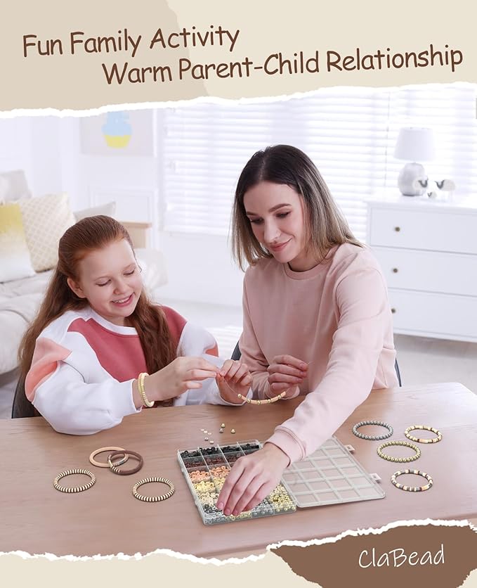 ClaBead Bracelet Making Kit 3200Pcs, Clay Beads Bracelet Kit with Gold Beads and Sliver Beads (Earth Tone)