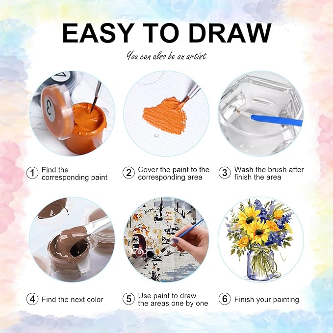 Yezavesu Flower Framed Paint by Numbers Kit for Adults Beginner & Kids Ages 8-12, Flowers Paint by Number Without Easel, DIY Adult Paint by Numbers Sunflower for Home Wall Decor Gift 10x 10 inch
