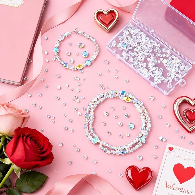 1272pcs glass beads for jewelry making, assorted crystal beads with loose beads for bracelet earring necklace suncatchers diy crafts jewelry making, ab color
