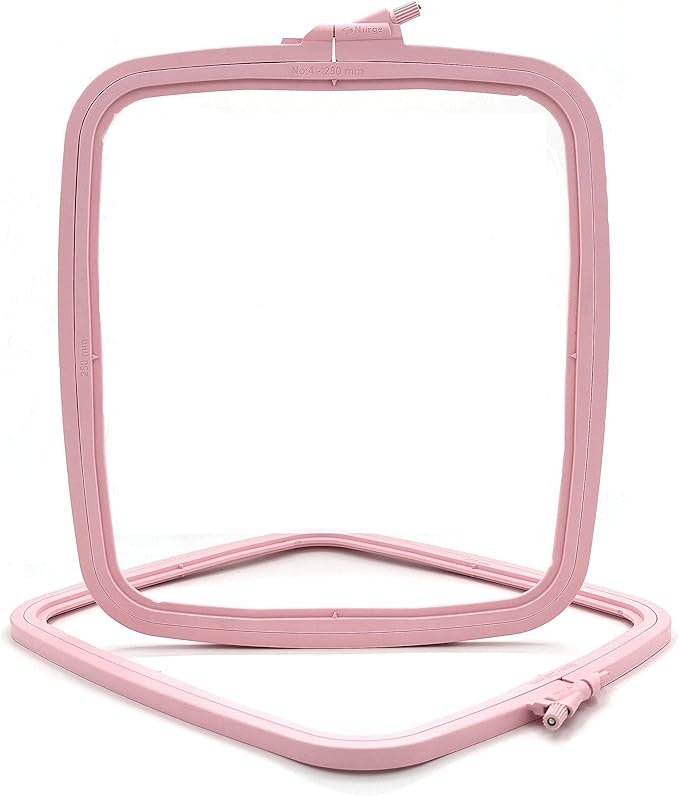 nurge square embroidery hoop - plastic cross stitch frame for needlepoint & embroidery - adjustable craft hoop - pink - no:4 (large)
