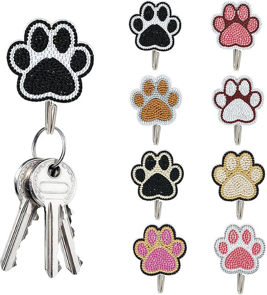 antor 8 Pack Pet Paw Diamond Painting Hooks – DIY Rhinestone Art Wall Hangers, Cute Animal Paw Design Adhesive Hooks for Keys, Towels, Bags, Home Entryway Kitchen Bathroom Decor