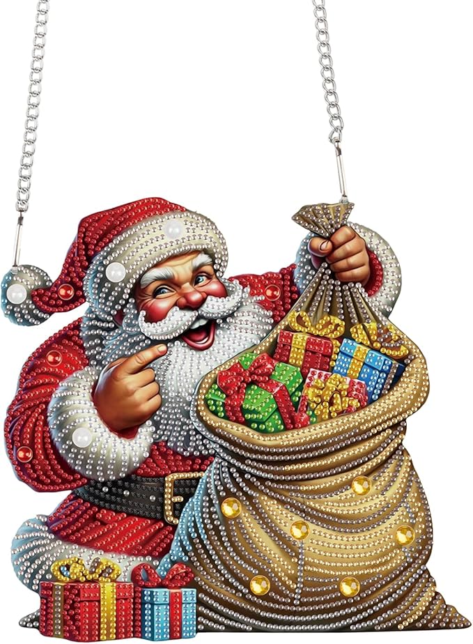 TDFERAN Diamond Painting Hanging Pendants 12x20cm Santa Claus DIY Crystal Rhinestone Wreath Christmas Diamond Art Ornaments Skeleton Crystal Diamond Art Window Pendants Home Garden Wall Door