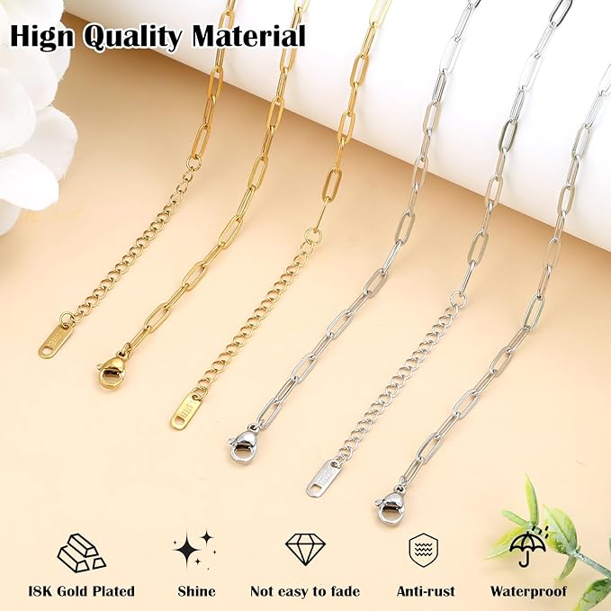 Comkrivy 128 Pcs Charm Bracelet Necklace Kit, 18K Gold & Silver Plated Chains, Adjustable Charm Bracelet Chain Necklace Set for DIY Jewelry Making, Includes 100 Pcs Open Jump Rings