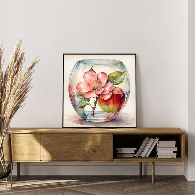 Okarina Framed Paint by Numbers Kit for Adults Beginner Flower, Adult Paint by Number Kits on Canvas Framed, DIY Acrylic Oil Painting by Numbers with Frame, Apple for Home Decor Gift 10 X 10 Inch