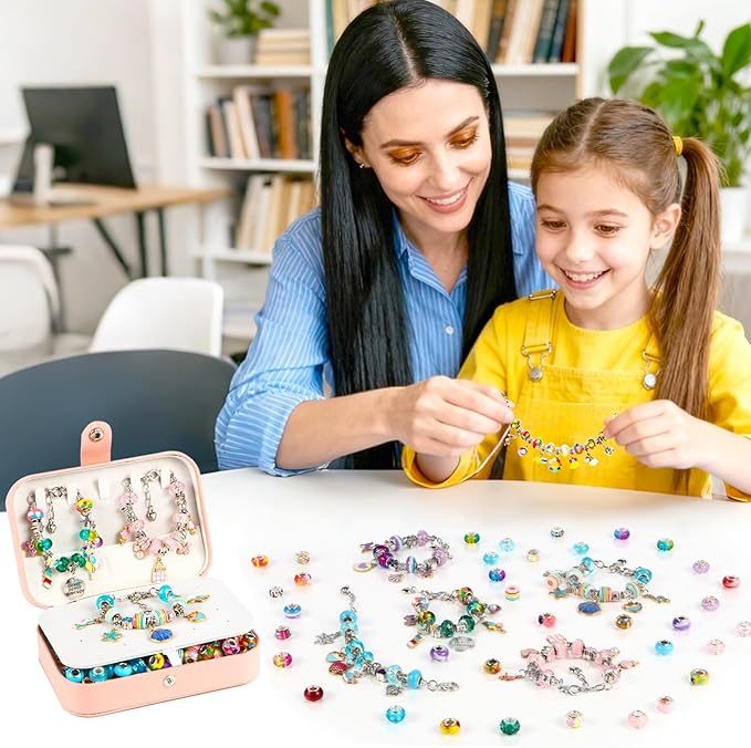 YJK Charm Bracelet Making Kit, DIY Jewelry Making Kit Christmas Gifts for Girls 5-12 Years Old, Beaded Jewelry Making Kit with Jewelry Box, Creative Crafts for Girls (Multicolor)