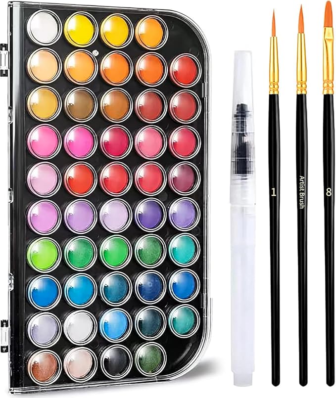 Watercolor Paint,watercolor paint set,48 Colors Washable Watercolor Paint Set With Brush, Refillable Water Brush Pen, Palette, and Water-Washable Paints for Adults Artist Beginner