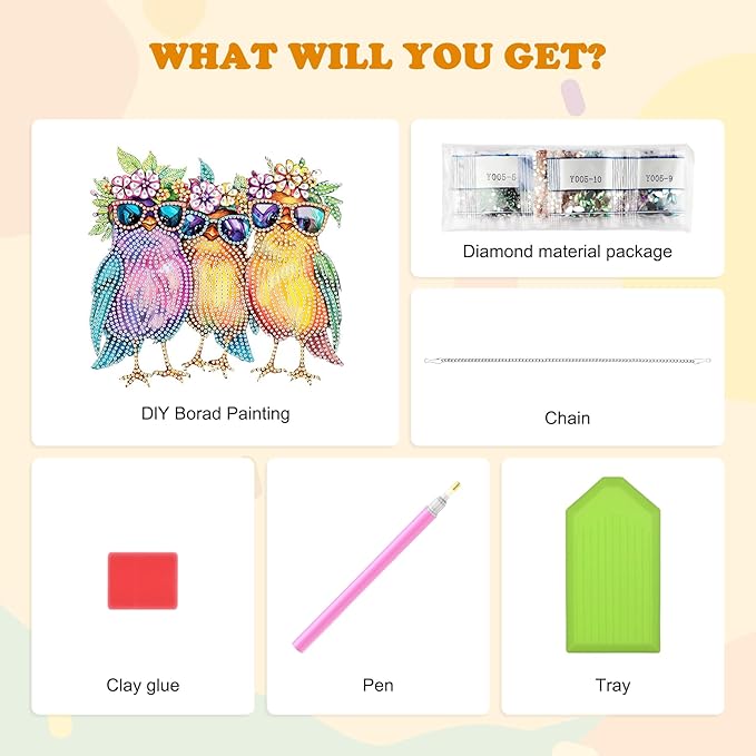 HEIBAGO Birds Hanging Diamond Art Kits for Adults, Fall Special Shaped Crystal Diamond Painting Ornament Kit, DIY Double-Sided Pattern Window Pendant Gem Art Kit for Home Wall Decor 8.3x8.3inch