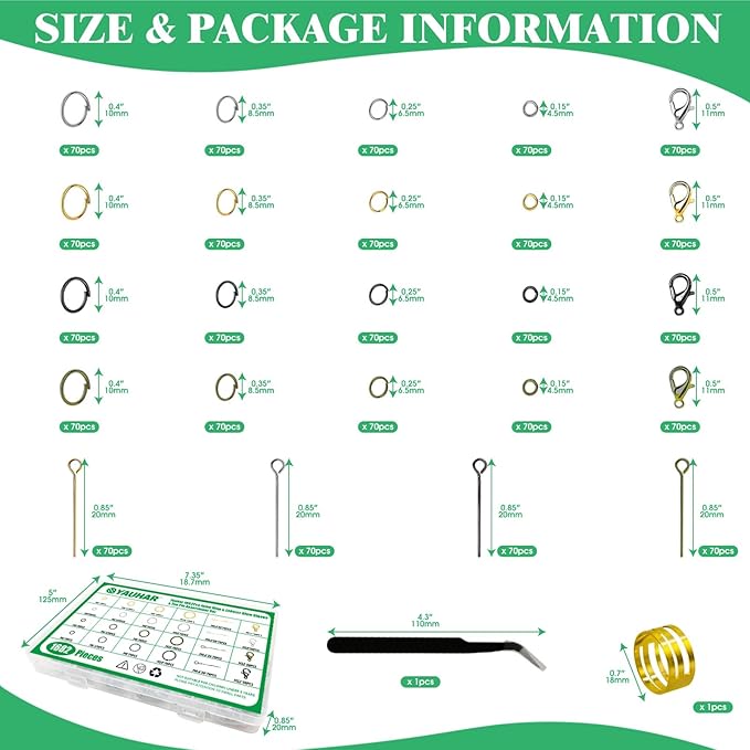 1682 Pcs 4 Colors 4/6/8/10mm Jump Rings with Opening Tool, Lobster Claw Clasps, Eye Pins, Jewelry Making Findings for Earring, Necklaces,Bracelets DIY (Gold/Bronze/Silver/Gun-Metal)
