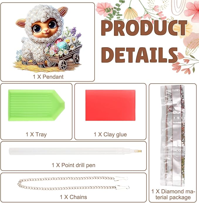 DOMROM Sheep Diamond Art Hanging Kits for Adults, Easter Special Shaped Crystal Diamond Painting Sheep Pendant, DIY Diamond Art Suncatchers Animal for Home Garden Wall Decor Gift