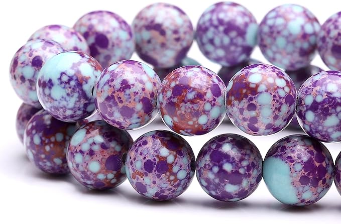 Youngbling Natural Gemstone Beads for Jewelry Making,10mm Purple-Blue Imperial Jasper Polished Round Smooth Stone,Genuine Real Stone Beads for Bracelet 15 Inch(Purple-Blue Imperial Jasper,10mm)