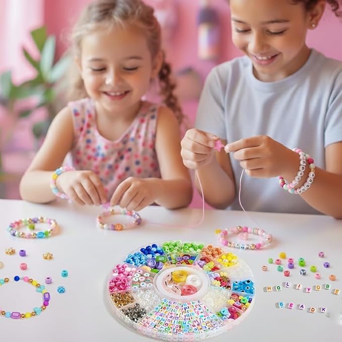 bead bracelet making kit-600pcs beads for friendship bracelet making kit multicolor bead letter alphabet stars heart ojo pony beads for diy necklace jewelry accessories christmas gift for kids girls