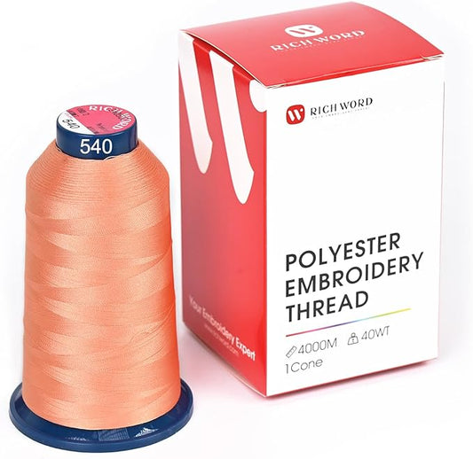 Poolin Embroidery Machine Thread Richword Selected Pink 4000M 40WT Polyester Embroidery Thread – Smooth, Strong Single Spool for Home & Commercial Machines 0540