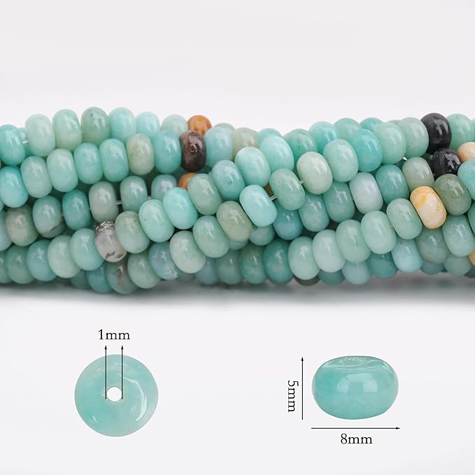 2 Strands (150PCs) Natural Amazonite Rondelle Beads, 5 * 8mm Gemstone Loose Spacer Abacus Disk Beads for DIY Bracelet Necklace Earrings Jewelry Making, Craft Supplies Beading Kit