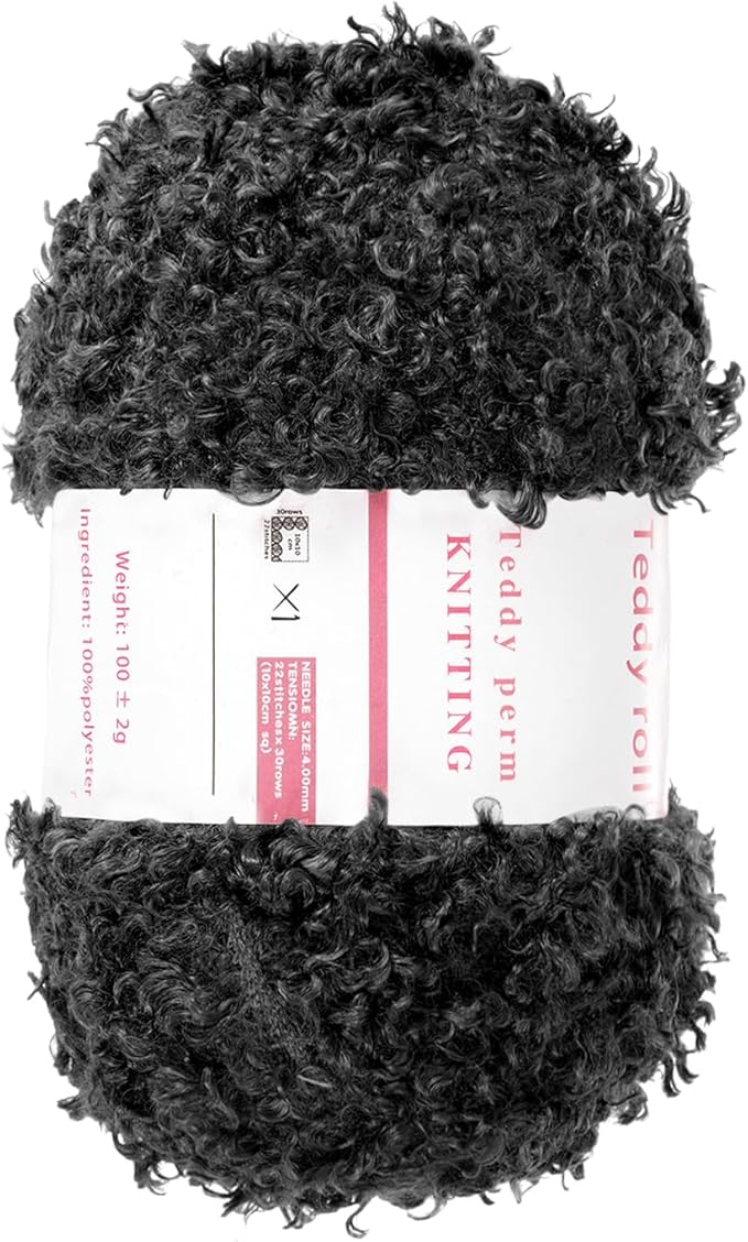 MECCANIXITY Fur Yarn Soft Fluffy Chunky Yarn Fuzzy Eyelash Yarn Black for Crocheting Knit Clothes Bag - 55Yard/50m, 3.44ozx1