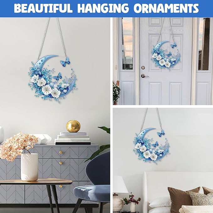 NAIMOER Diamond Art Hanging Kits for Adults Moon Butterfly 5D Special Shaped Rhinestone, DIY Acrylic Diamond Art Painting Window Pendants Home Garden Wall Hanging Ornament Kits, Double Sided