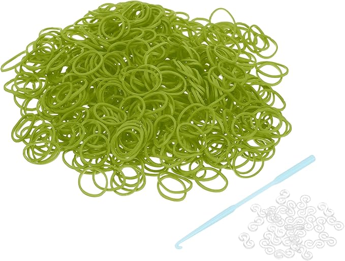 uxcell 600Pcs Loom Rubber Band, Bracelet Making Refill Kit Elastic Loom Band with 25Pcs S-Clips and 1Pcs Crochet Hooks for Weaving DIY Handcrafts, Army Green