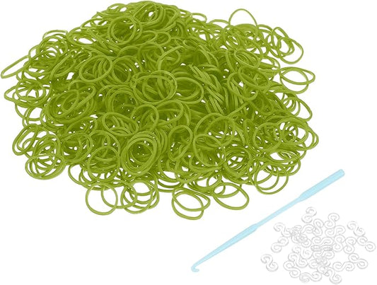 uxcell 600Pcs Loom Rubber Band, Bracelet Making Refill Kit Elastic Loom Band with 25Pcs S-Clips and 1Pcs Crochet Hooks for Weaving DIY Handcrafts, Army Green